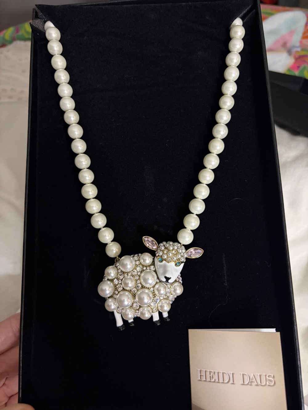 Heidi Daus White Pearl Sheep Pendant Necklace